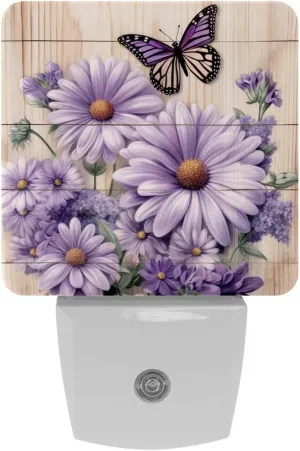 NEWzone Daisy Butterfly Wooden Plank Night Light 0.5W, Plug in Night Lights for Boys Girls Led Night Light Dusk to Dawn Sensor Nightlight for Stairway/Hallway/Bedroom