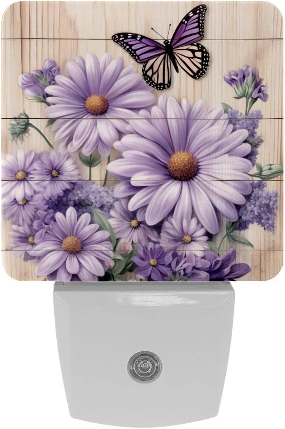 NEWzone Daisy Butterfly Wooden Plank Night Light 0.5W, Plug in Night Lights for Boys Girls Led Night Light Dusk to Dawn Sensor Nightlight for Stairway/Hallway/Bedroom