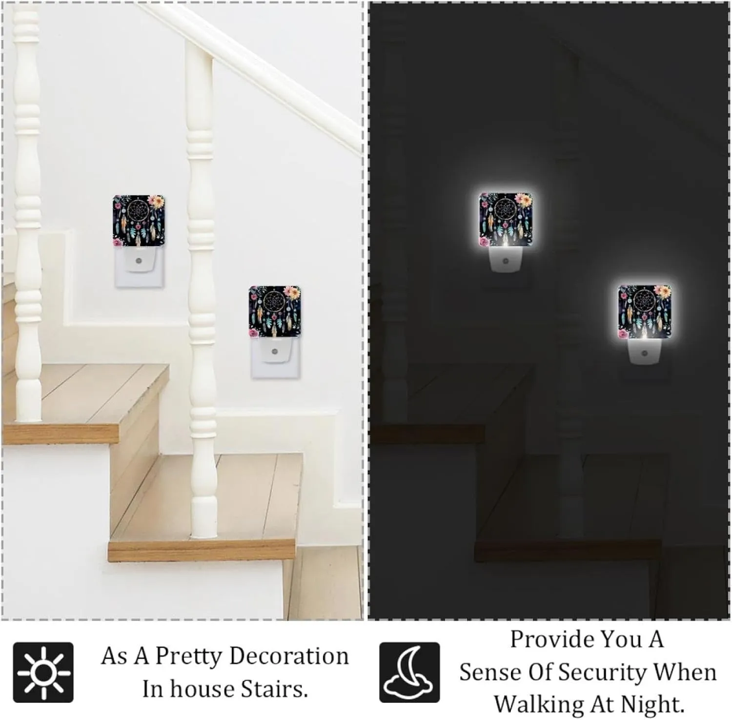 NEWzone Dream Catcher Flowers Night Light Plug into Wall for Girls Boys Room, Decorative Nightlights Auto Sensor Led Lights Wall Decor Gifts for Women Nightlight, 2 Pack