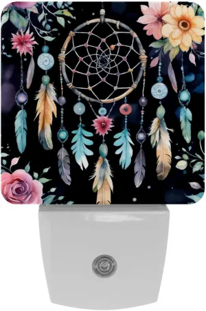 NEWzone Dream Catcher Flowers Night Light Plug into Wall for Girls Boys Room, Decorative Nightlights Auto Sensor Led Lights Wall Decor Gifts for Women Nightlight, 2 Pack