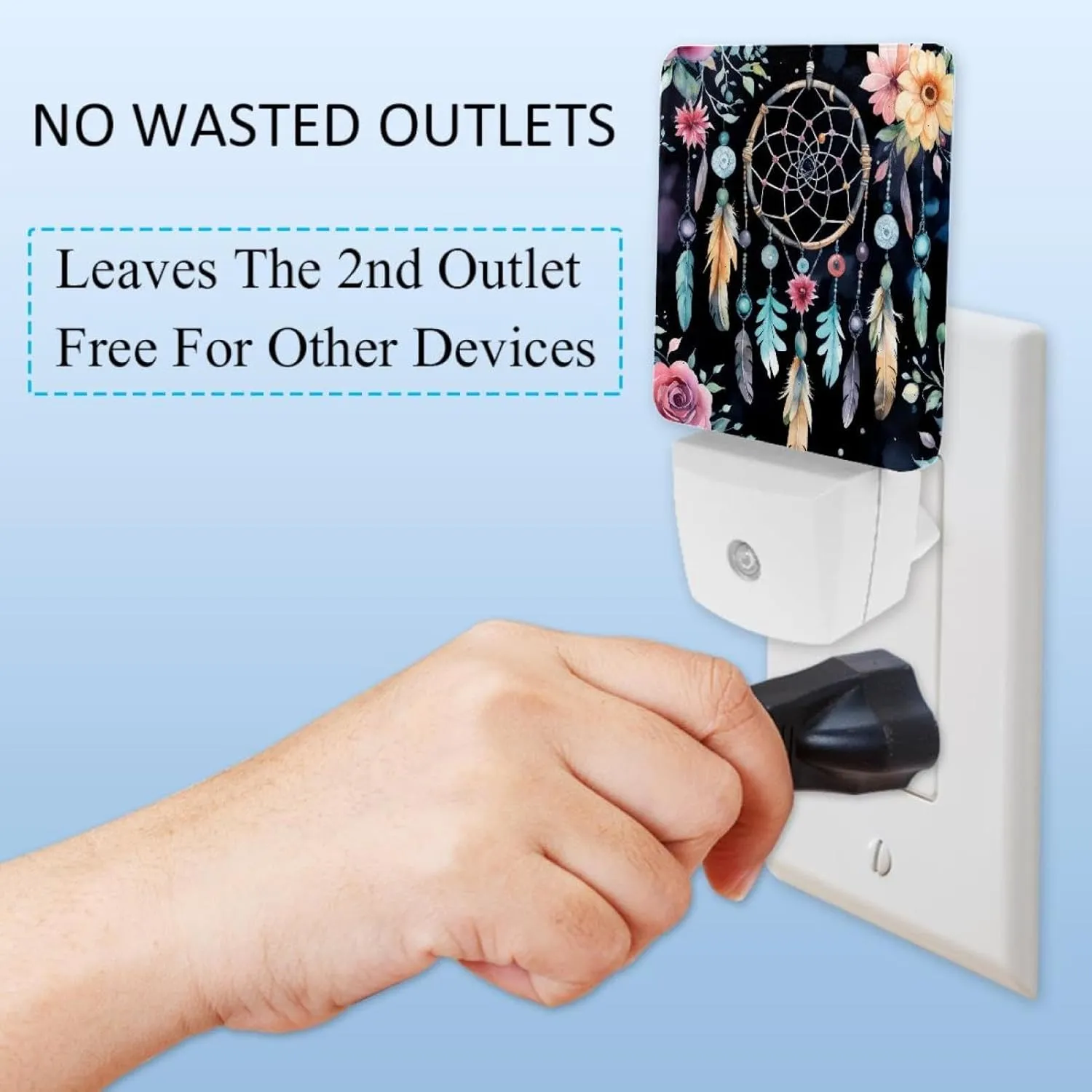 NEWzone Dream Catcher Flowers Night Light Plug into Wall for Girls Boys Room, Decorative Nightlights Auto Sensor Led Lights Wall Decor Gifts for Women Nightlight, 2 Pack
