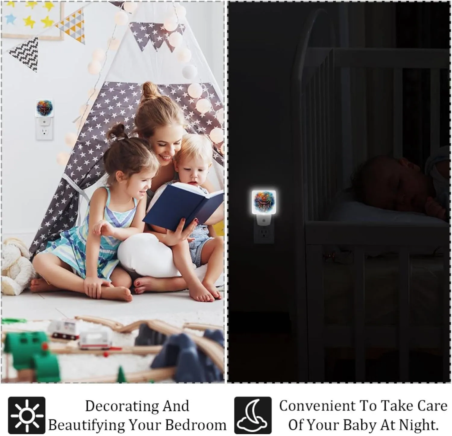 NEWzone Dream Catcher Night Light 0.5W, Plug in Night Lights for Boys Girls Led Night Light Dusk to Dawn Sensor Nightlight for Stairway/Hallway/Bedroom