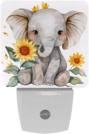 NEWzone Elephant Sunflowers Night Light 0.5W, Plug in Night Lights for Boys Girls Led Night Light Dusk to Dawn Sensor Nightlight for Stairway/Hallway/Bedroom