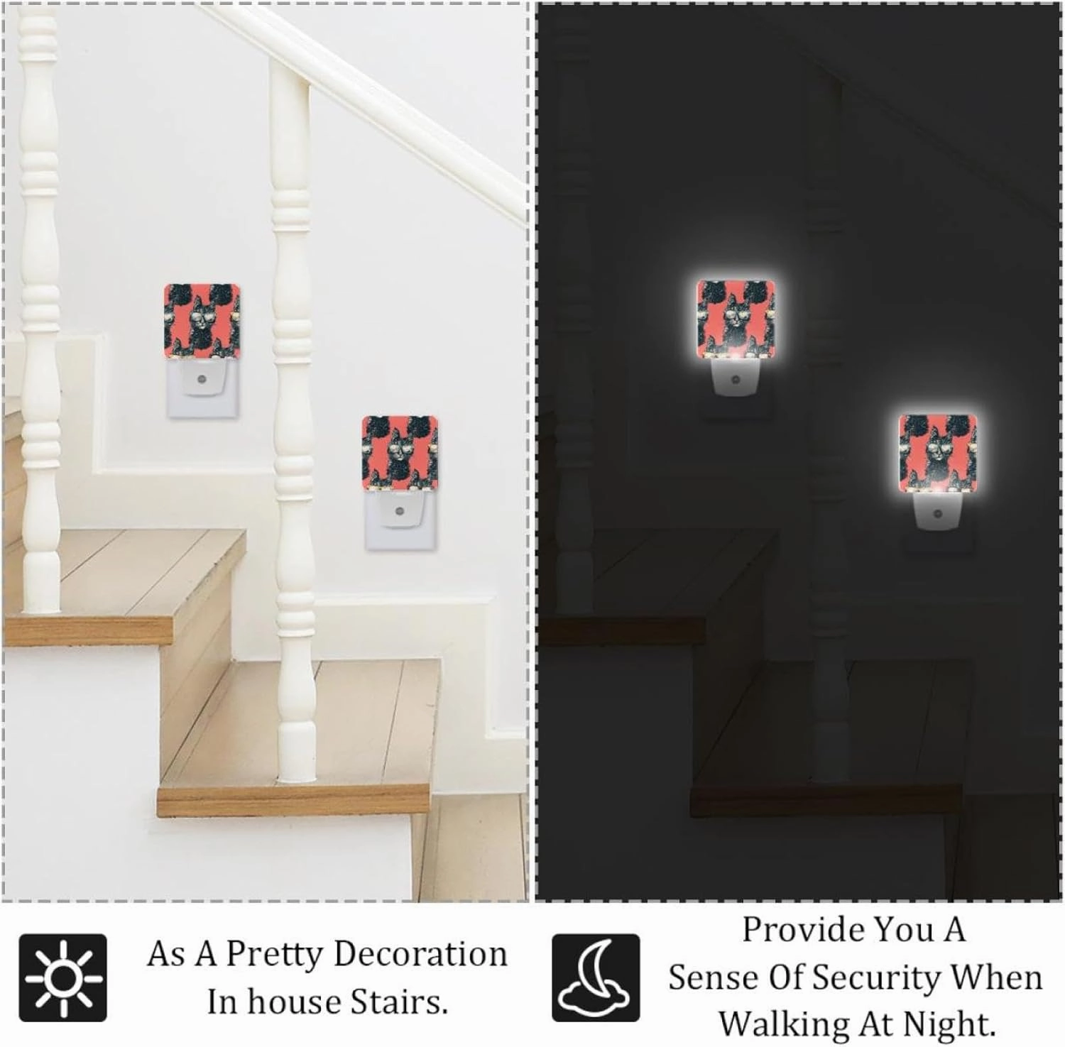 NEWzone Cat Glasses Funny Night Light 0.5W, Plug in Night Lights for Boys Girls Led Night Light Dusk to Dawn Sensor Nightlight for Stairway/Hallway/Bedroom