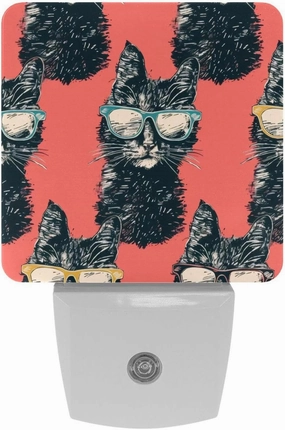 NEWzone Cat Glasses Funny Night Light 0.5W, Plug in Night Lights for Boys Girls Led Night Light Dusk to Dawn Sensor Nightlight for Stairway/Hallway/Bedroom