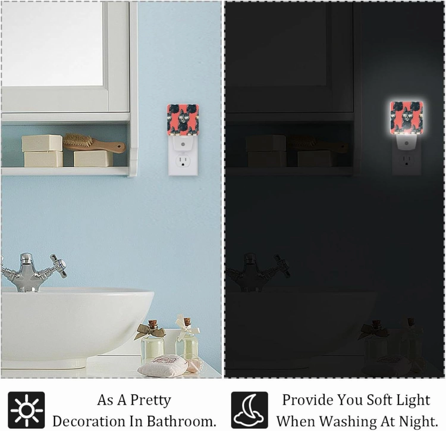 NEWzone Cat Glasses Funny Night Light 0.5W, Plug in Night Lights for Boys Girls Led Night Light Dusk to Dawn Sensor Nightlight for Stairway/Hallway/Bedroom