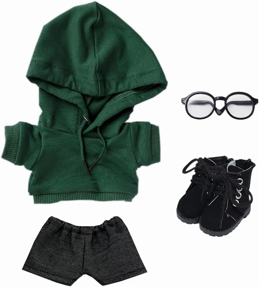 niannyyhouse Loose Solid Hoodie Jeans Glasses Tall Leather Shoes 10cm 15cm 20cm Plush Doll Clothes Soft Stuffed Plush Toy Dress Up Accessories (a6, 20cm)