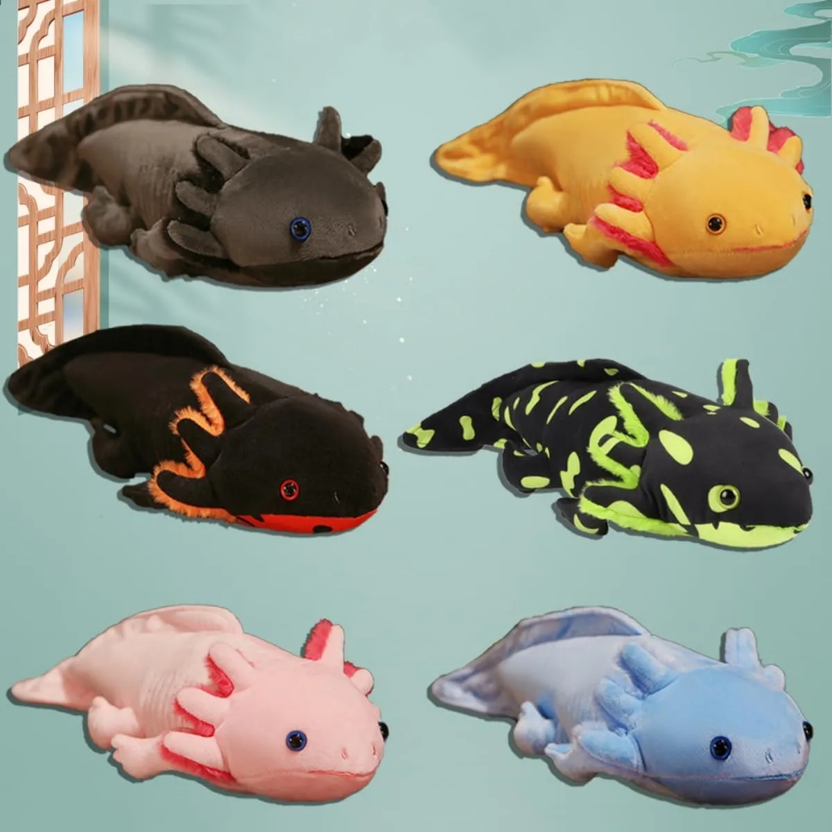 Nohito 17.7in Simulation Axolotl Plush Toy Kawaii Soft Green and Black Axolotl Stuffed Animal Plushie Pillow Doll (Green M)