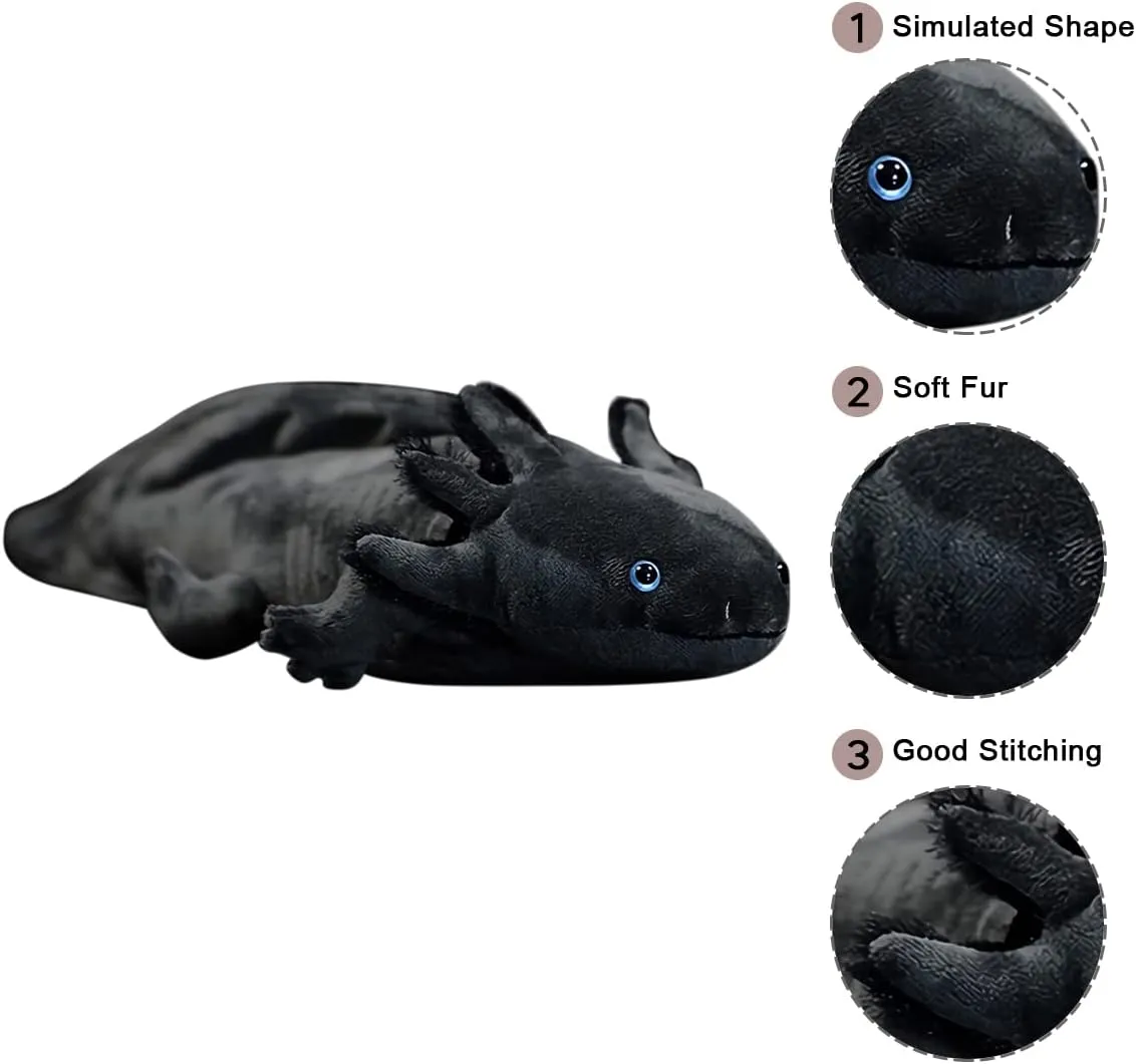 Nohito 19.6in Simulation Axolotl Plush Toy Kawaii Soft Stuffed Animal Pink Axolotl Plushie Pillow Doll (Black)