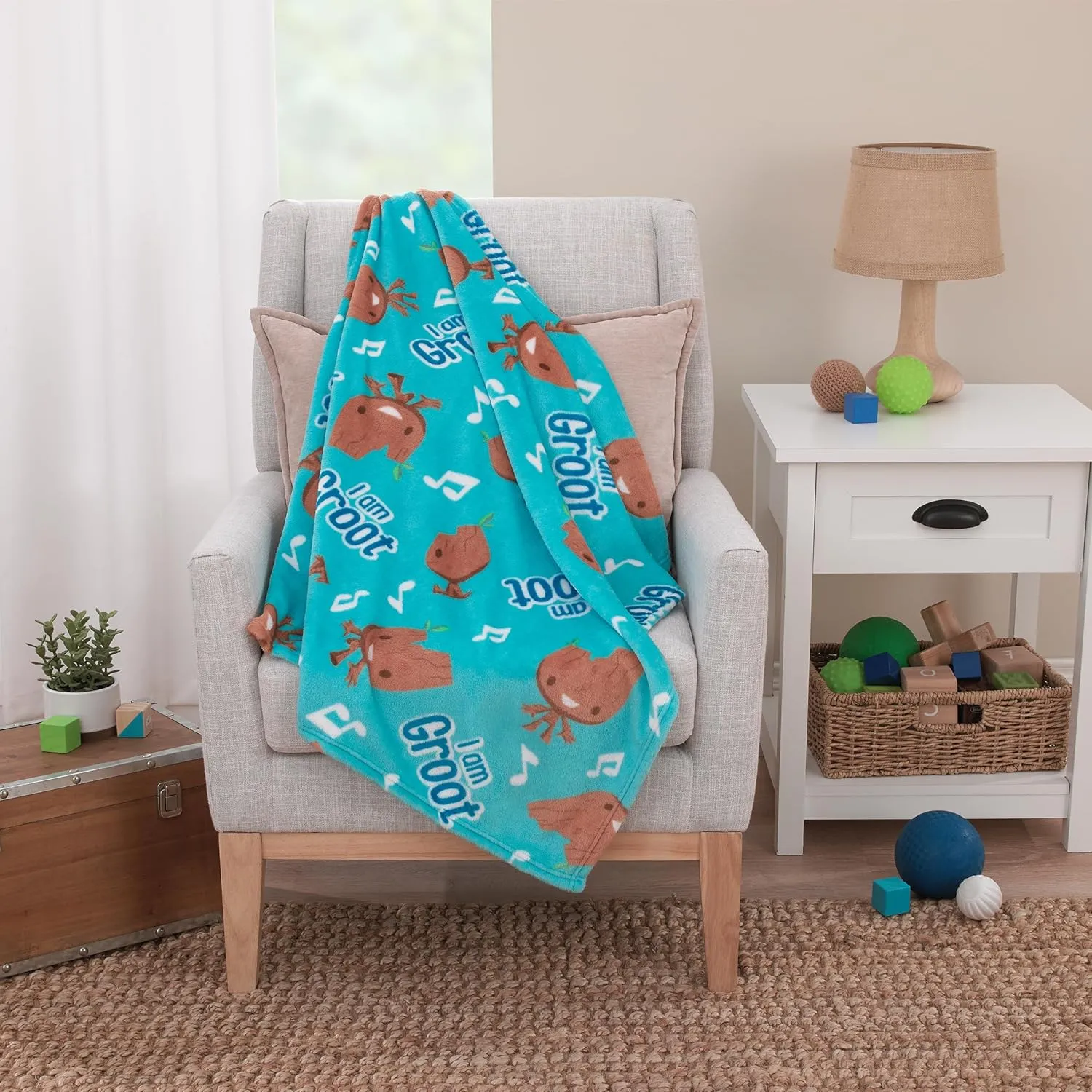 NoJo Marvel I Am Groot Blue and Brown Super Soft Baby Blanket