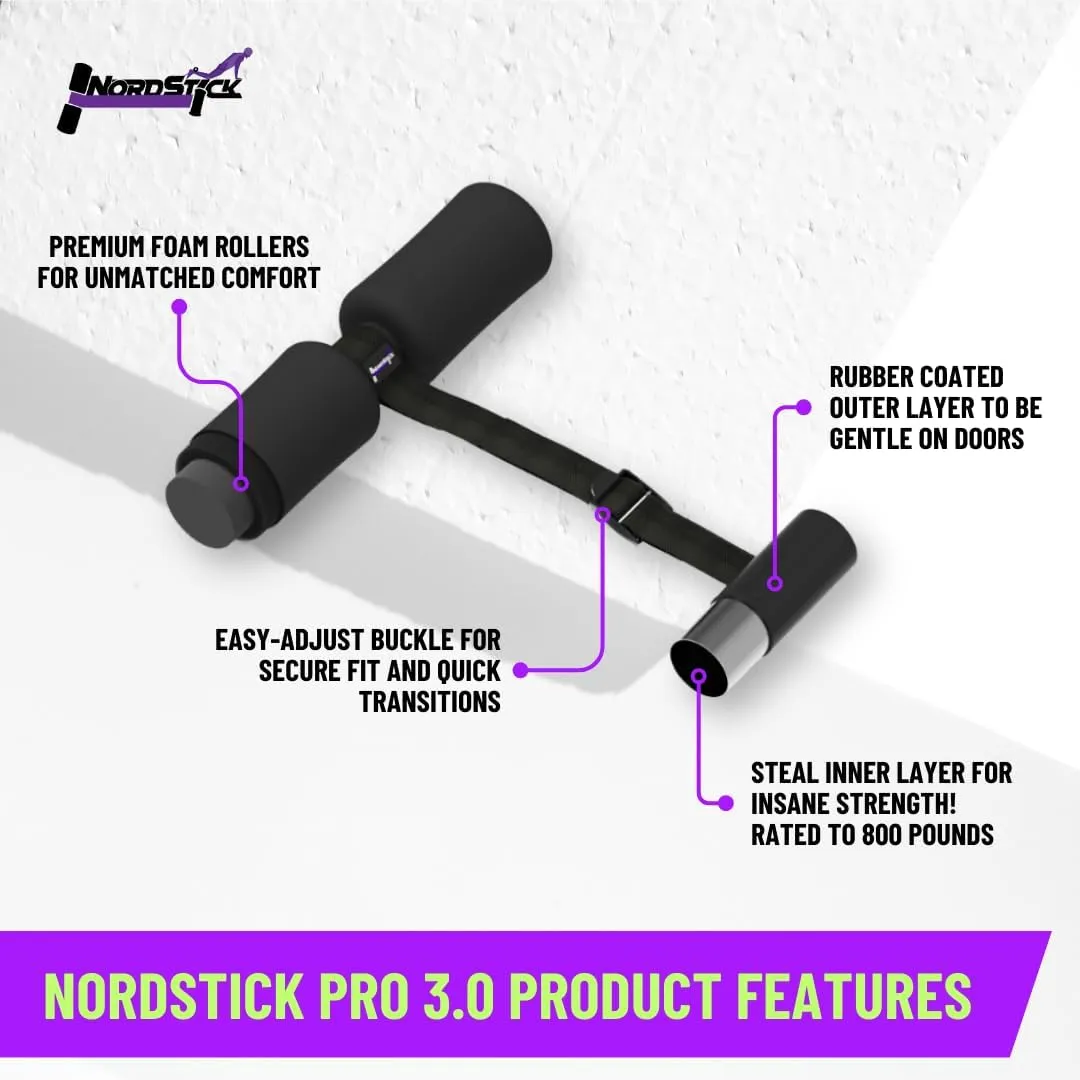 NordStick Nordic Hamstring Curl Strap - Original Nord Stick Exercise Set for Home and Travel - 5 Second Set Up