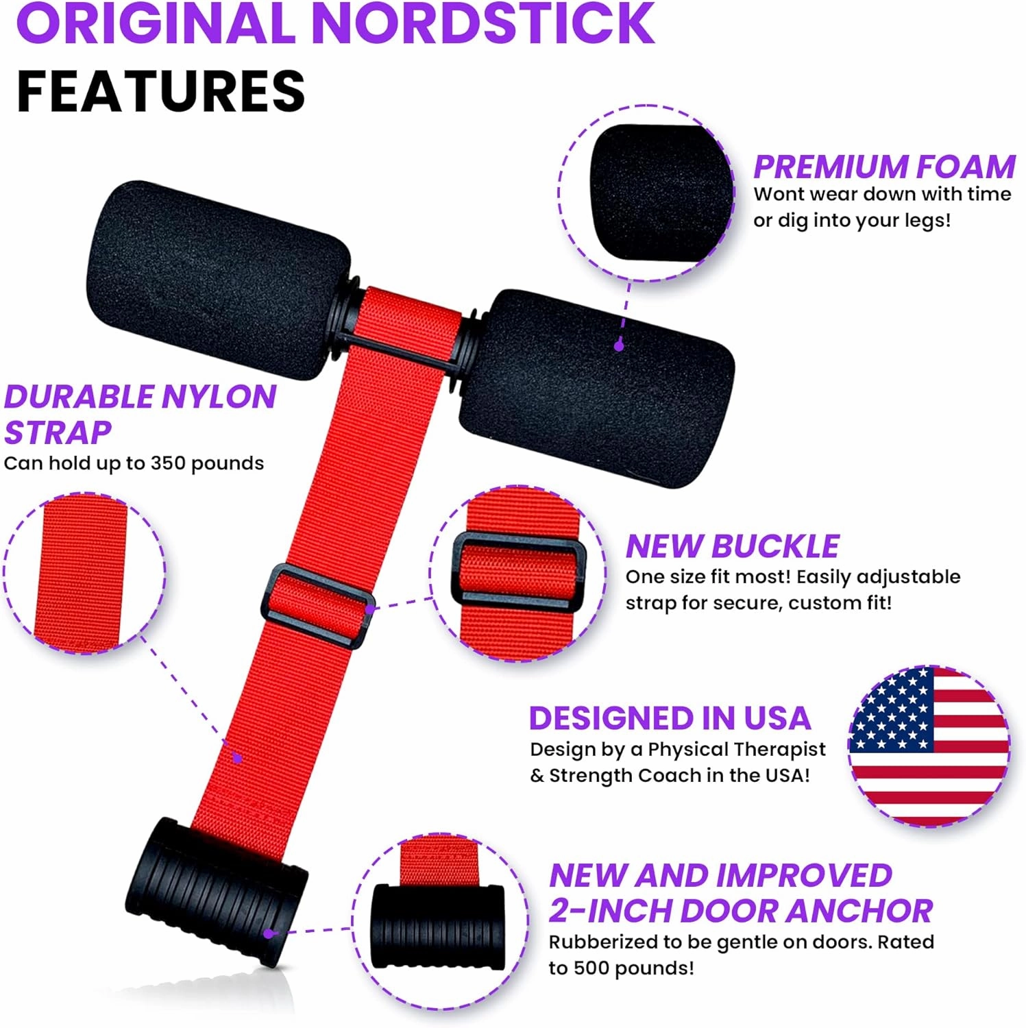 NordStick Nordic Hamstring Curl Strap - Original Nord Stick Exercise Set for Home and Travel - 5 Second Set Up