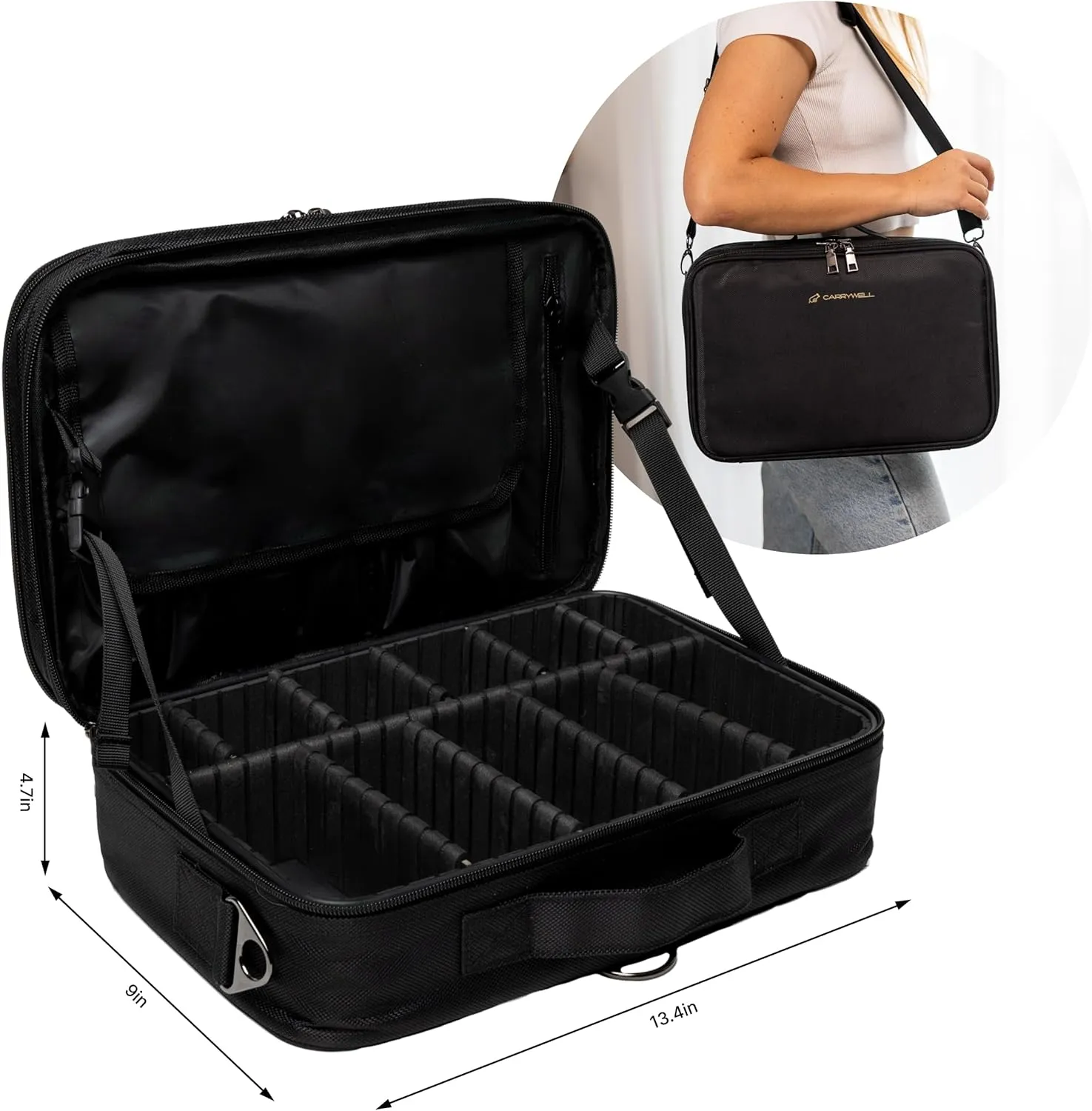 |Not Made In China| Makeup Bag Travel Case, Train Case for Cosmetics, Portable Beauty Organizer, Cosmetic Storage Bag With Adjustable Dividers For Make Up and Brushes