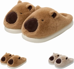 Novelty With Ears Capybara Slippers, Cozy House Shoes Fall and Winter Indoor Outdoor for Women, Warm Funny Animal Soft Plush Slides