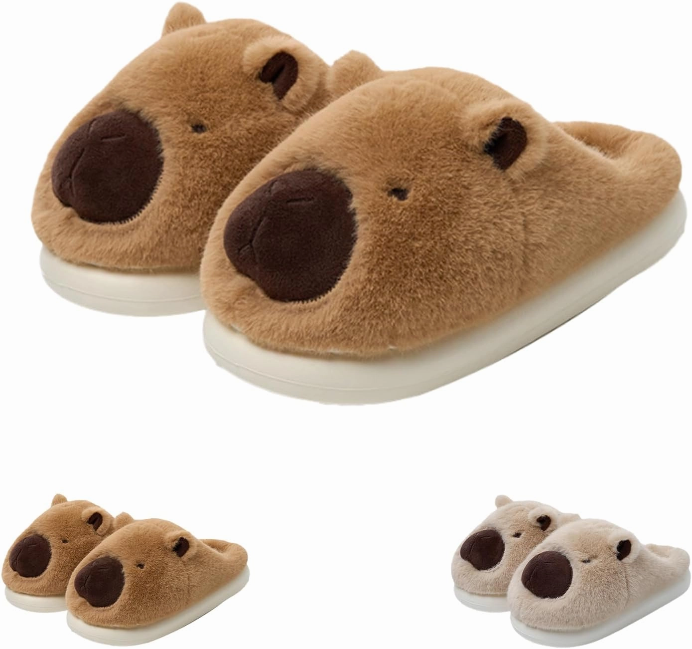 Novelty With Ears Capybara Slippers, Cozy House Shoes Fall and Winter Indoor Outdoor for Women, Warm Funny Animal Soft Plush Slides