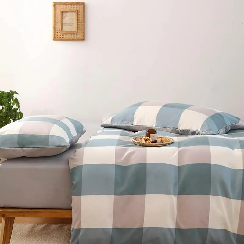 NSNLGSGC Queen Plaid Duvet Cover Set Grayish Blue - Buffalo Check Simple Geometric Square Pattern Bedding Set,Modern Soft Washed Microfiber Comforter Cover (3PCS,Queen)