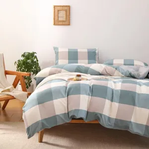 NSNLGSGC Queen Plaid Duvet Cover Set Grayish Blue - Buffalo Check Simple Geometric Square Pattern Bedding Set,Modern Soft Washed Microfiber Comforter Cover (3PCS,Queen)