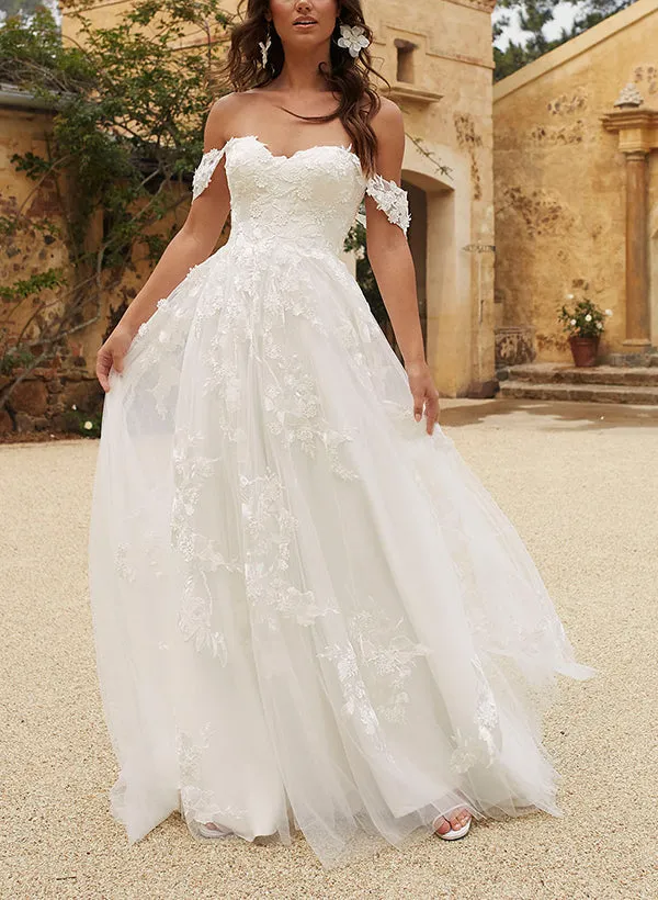 Off The Shoulder Tulle Lace Wedding Dress With Appliques Lace