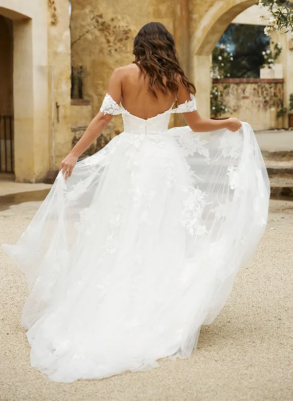 Off The Shoulder Tulle Lace Wedding Dress With Appliques Lace