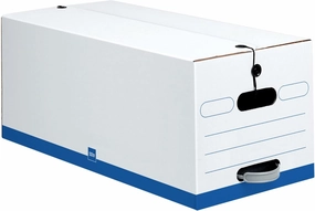 Office Depot® Brand Quick Set-Up Storage Boxes With String & Button Closure, Letter, 24" x 12" x 10", 60% Recycled, White/Blue, Pack Of 12