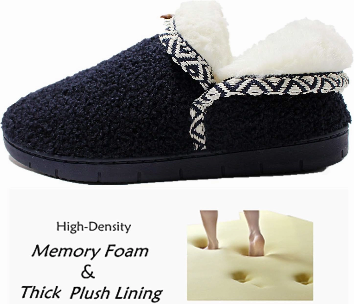 ofoot Women's Warm Fuzzy House Slippers with Back,Faux Fur Bedroom Shoes Soft Thick Memory Foam Plush Lining Indoor Outdoor Non Slip Rubber Soles