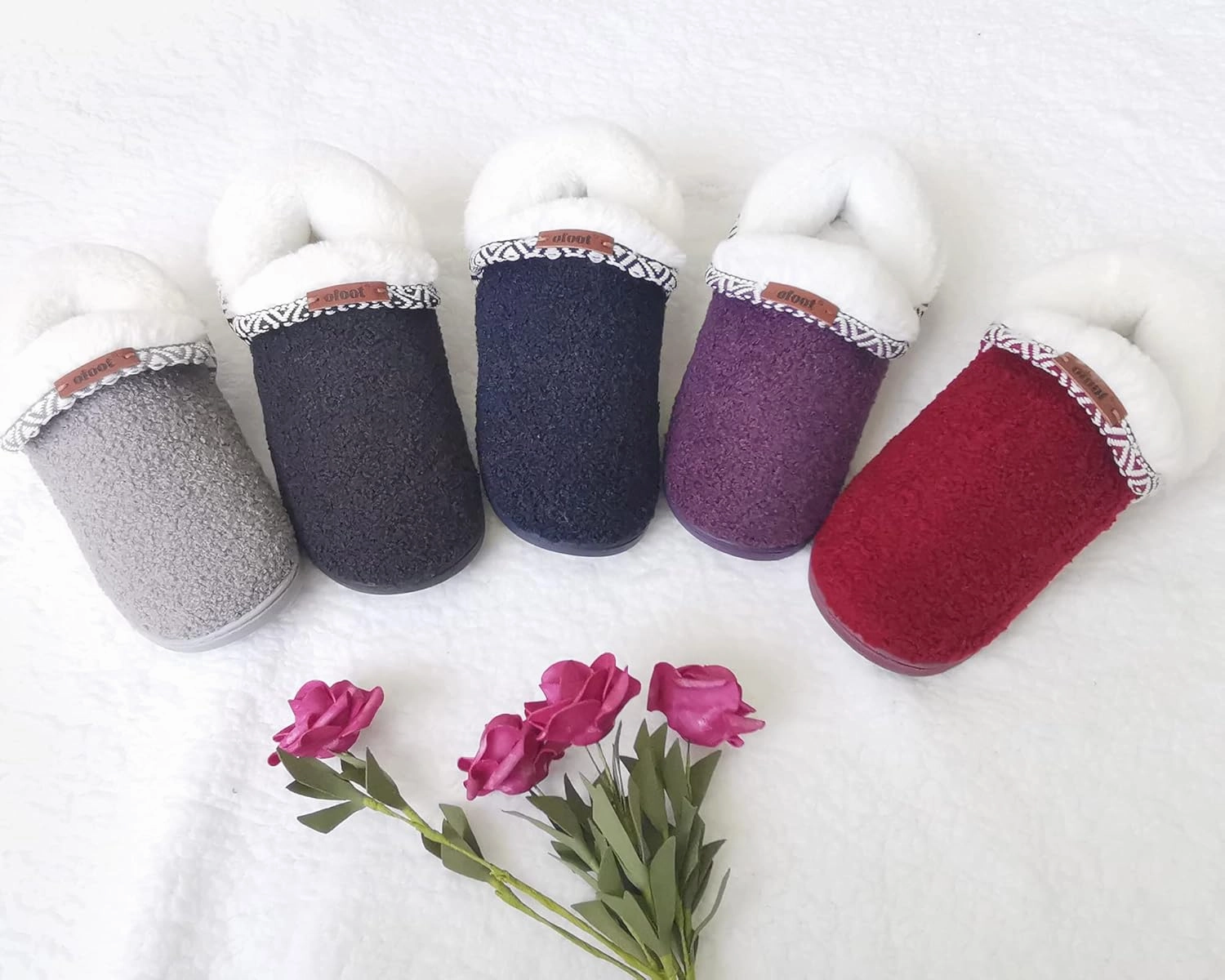 ofoot Women's Warm Fuzzy House Slippers with Back,Faux Fur Bedroom Shoes Soft Thick Memory Foam Plush Lining Indoor Outdoor Non Slip Rubber Soles