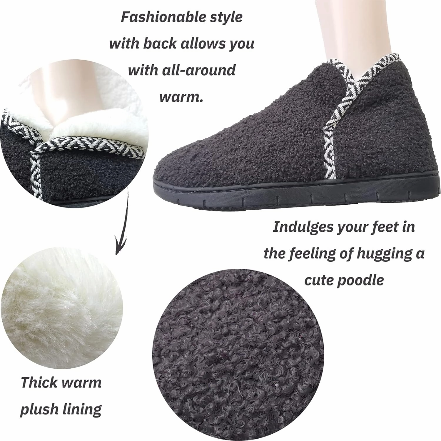 ofoot Women's Warm Fuzzy House Slippers with Back,Faux Fur Bedroom Shoes Soft Thick Memory Foam Plush Lining Indoor Outdoor Non Slip Rubber Soles