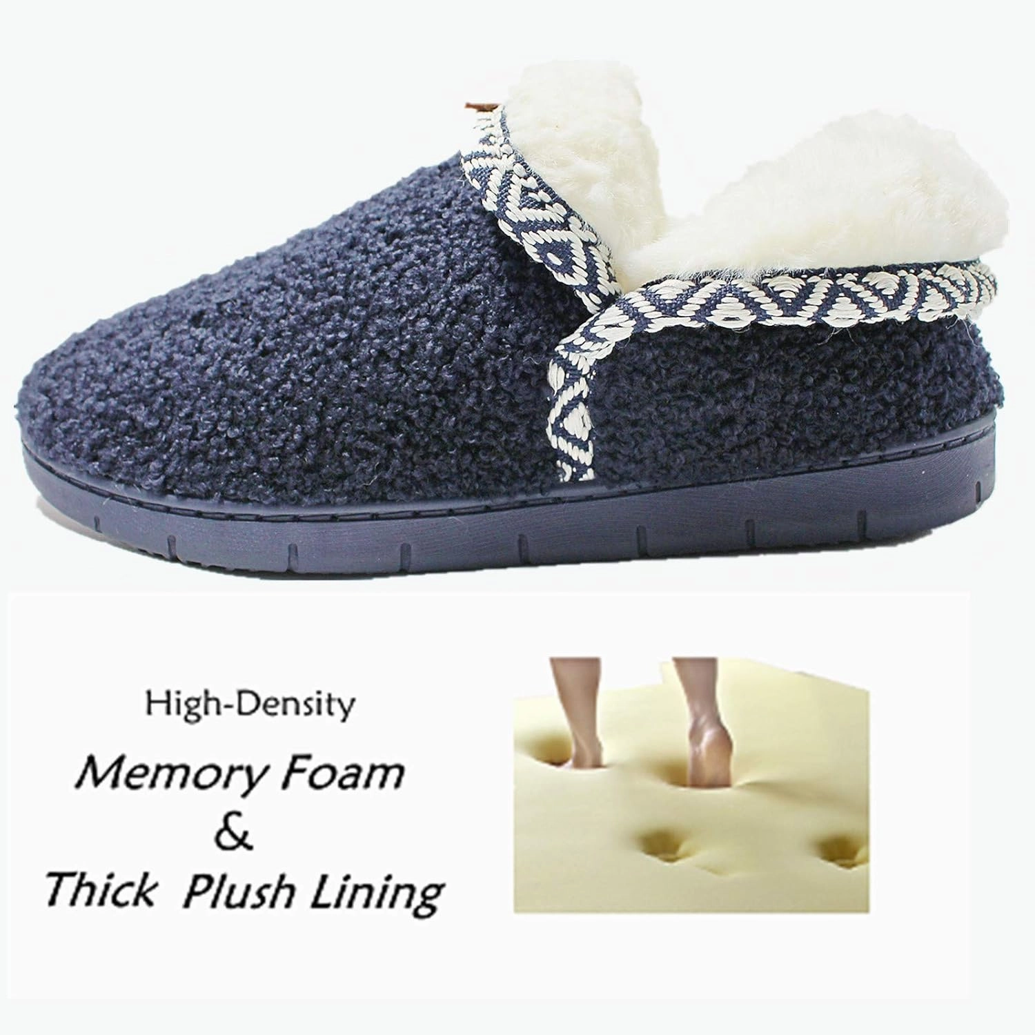 ofoot Women's Warm Fuzzy House Slippers with Back,Faux Fur Bedroom Shoes Soft Thick Memory Foam Plush Lining Indoor Outdoor Non Slip Rubber Soles