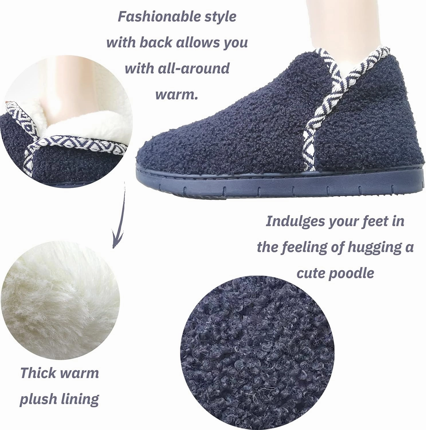 ofoot Women's Warm Fuzzy House Slippers with Back,Faux Fur Bedroom Shoes Soft Thick Memory Foam Plush Lining Indoor Outdoor Non Slip Rubber Soles