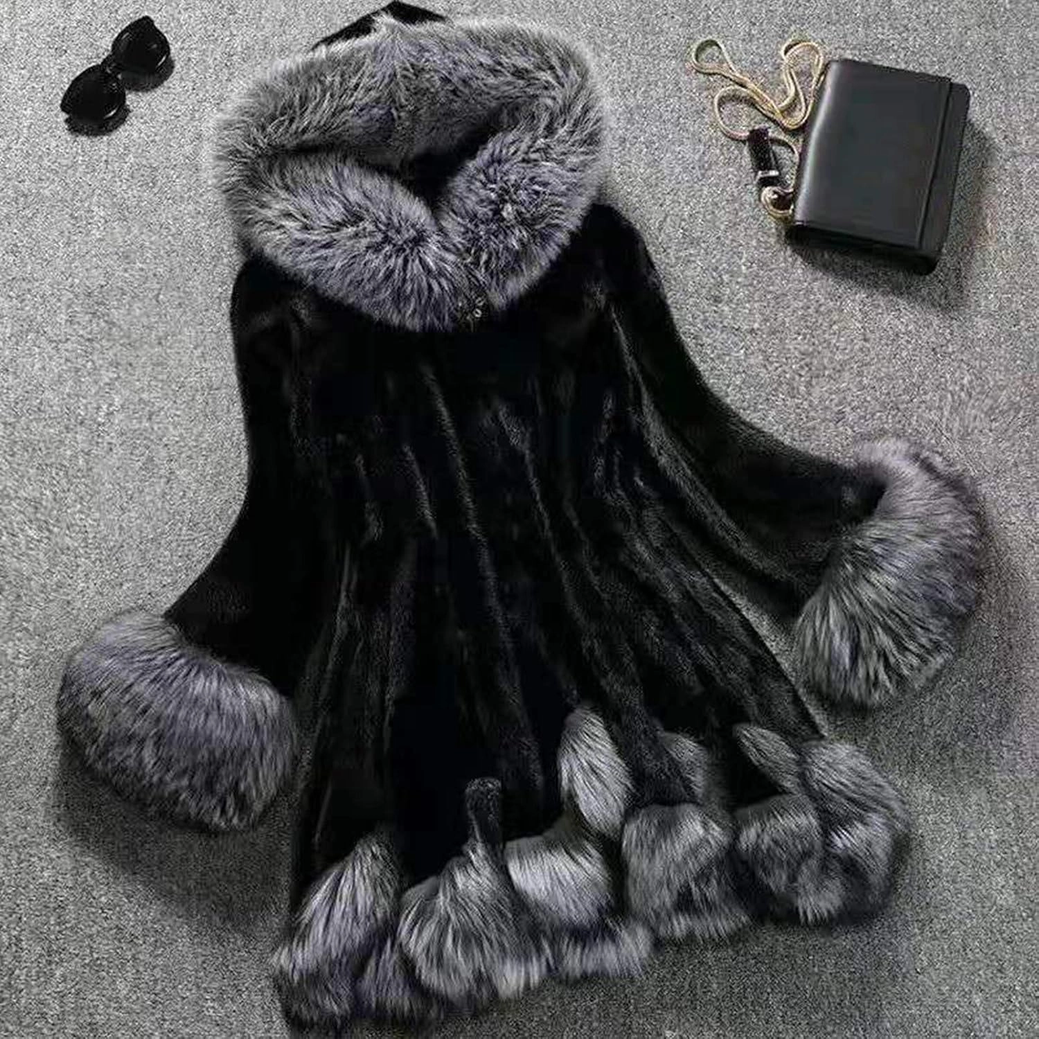 OIOLOYJM Winter Fashion Coats Womens Warm Hooded Jacket Thick Padded Loose Fleece Outerwear Oversized Faux Fur Hooded Coats