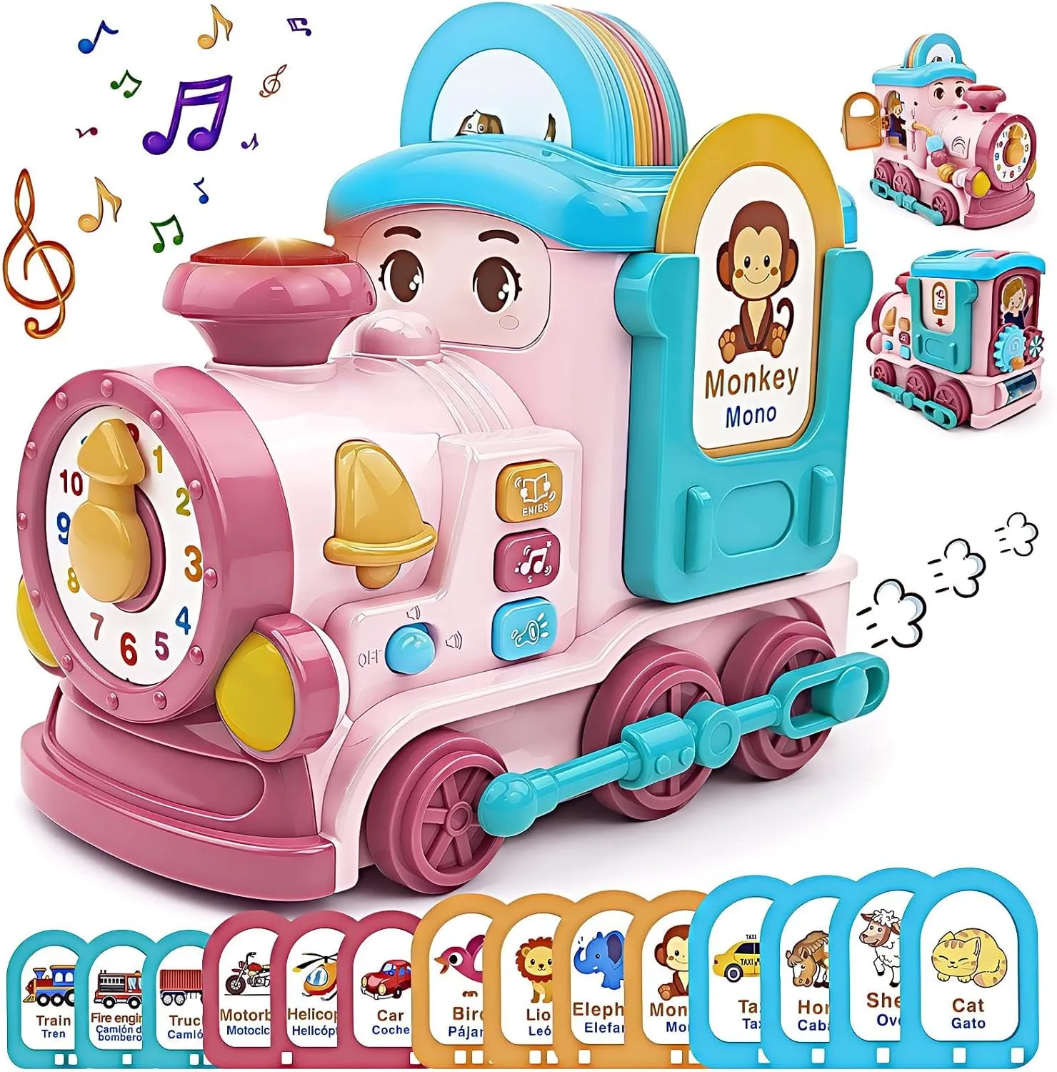 OKREVIEW Toys for 1  Year Old Girls – 24-in-1 Musical Train with Lights & Sounds, Bilingual Flash Cards (EN/ES) – Educational Gift for 2 3 4 5 Year Old Boys & Girls Birthday & Christmas Toys