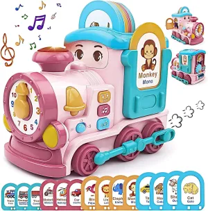 OKREVIEW Toys for 1  Year Old Girls – 24-in-1 Musical Train with Lights & Sounds, Bilingual Flash Cards (EN/ES) – Educational Gift for 2 3 4 5 Year Old Boys & Girls Birthday & Christmas Toys