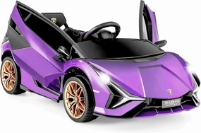 OLAKIDS Kids 12V Licensed Lamborghini SIAN Ride On Car, Electric Vehicle for Toddler with Control Remote, Battery Powered Toy with Music, Horn, 2 Speeds, Suspension, LED Lights, Bluetooth (Purple)