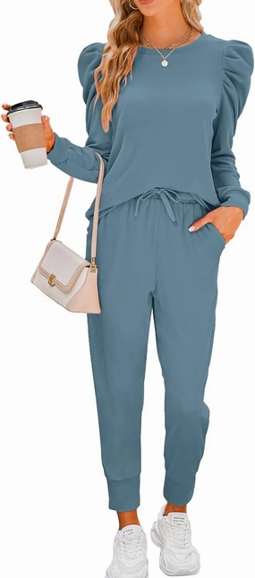 Onedreamer Sweatsuits for Women 2 Piece Outfits Puff Long Sleeve Crewneck Pullover Sweatshirt Jogger Lounge Sets