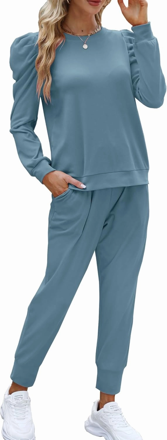 Onedreamer Sweatsuits for Women 2 Piece Outfits Puff Long Sleeve Crewneck Pullover Sweatshirt Jogger Lounge Sets