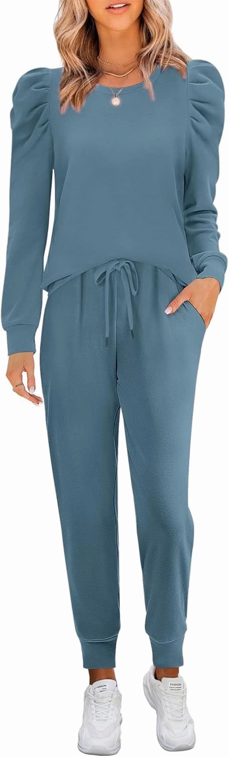 Onedreamer Sweatsuits for Women 2 Piece Outfits Puff Long Sleeve Crewneck Pullover Sweatshirt Jogger Lounge Sets