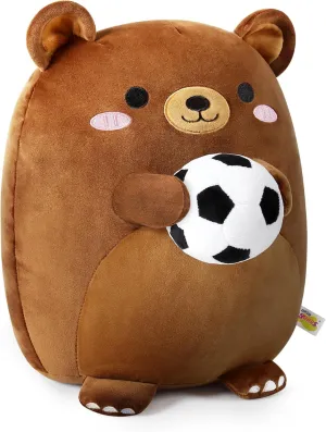 Onsoyours Original Bear Plush with Soccer Ball, Cute 14 inch Sport Brown Bear Stuffed Animal, Ultra Soft Collectible Hugging Gift Plush Toy