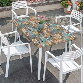 OOzie Multi Elastic Tablecloth for Indoors Outdoors Ceramic Tiles with Mathematical Geometrical Elastic Edge Fitted Tablecloth for Rectangle Table Coloful Fits up 4 Foot Tables