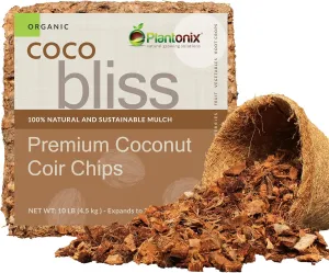 Organic Coco Chips for Plants (10lbs) - Coco Coir Chips - Coconut Husk Chips for Potting Soil, Garden Soil, & Seed Starter Soil - Coconut Mulch for Garden - Compressed Coconut Chips for Plants