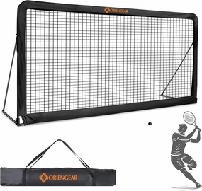 ORIENGEAR Tennis Rebound Practice Wall - 12ft x 6ft Rebounder Net for Tennis & Racquet Sports Ball & Pickleball, Training Tennis Backboard Net for Court Backyard and Indoor & Outdoor Training, Black