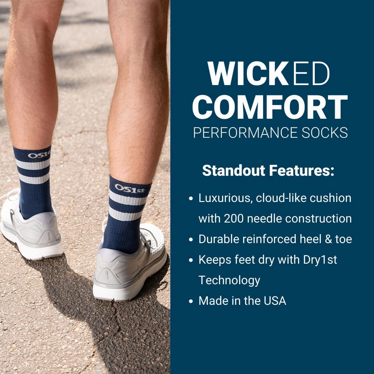 OS1st Wicked Comfort Crew Socks with light compression for maximum cushion, blister protection and breathable fabric