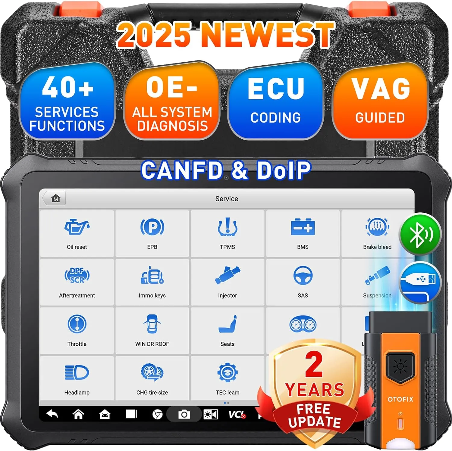 OTOFIX D1 PROS 2025 Bidirectional Scan Tool, 2 Years Free Update, ECU Coding, FCA SGW Access, 40  Services, Active Test, VAG Guided Function, Auto Scan 2.0, CANFD & DOIP, Advanced of D1 Lite