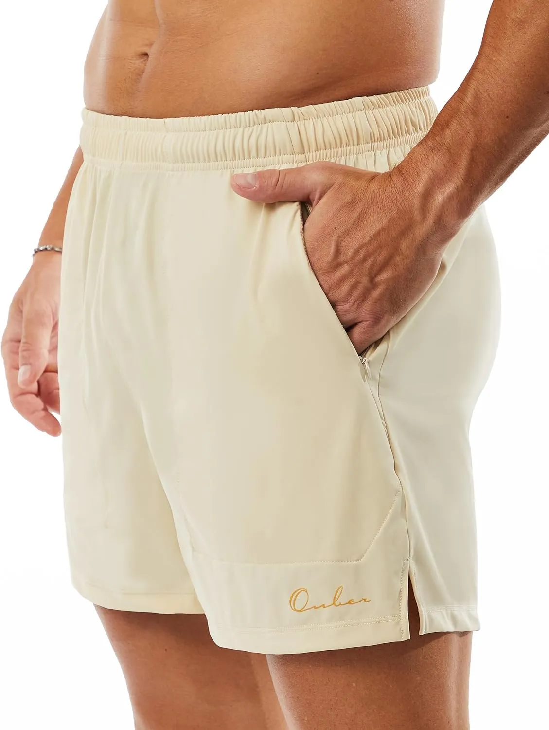 Ouber Men's Athletic Gym Shorts Workout Quick Dry Shorts for Men Running Training with Zipper Pockets