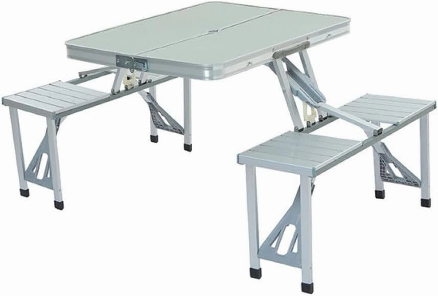 Outdoor Camping Folding Table and air One Table Four airs Aluminum Alloy Connected Simple Portable Folding Picnic Table,Silver
