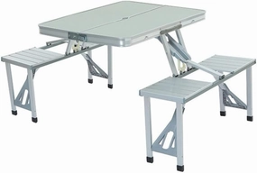 Outdoor Camping Folding Table and air One Table Four airs Aluminum Alloy Connected Simple Portable Folding Picnic Table,Silver
