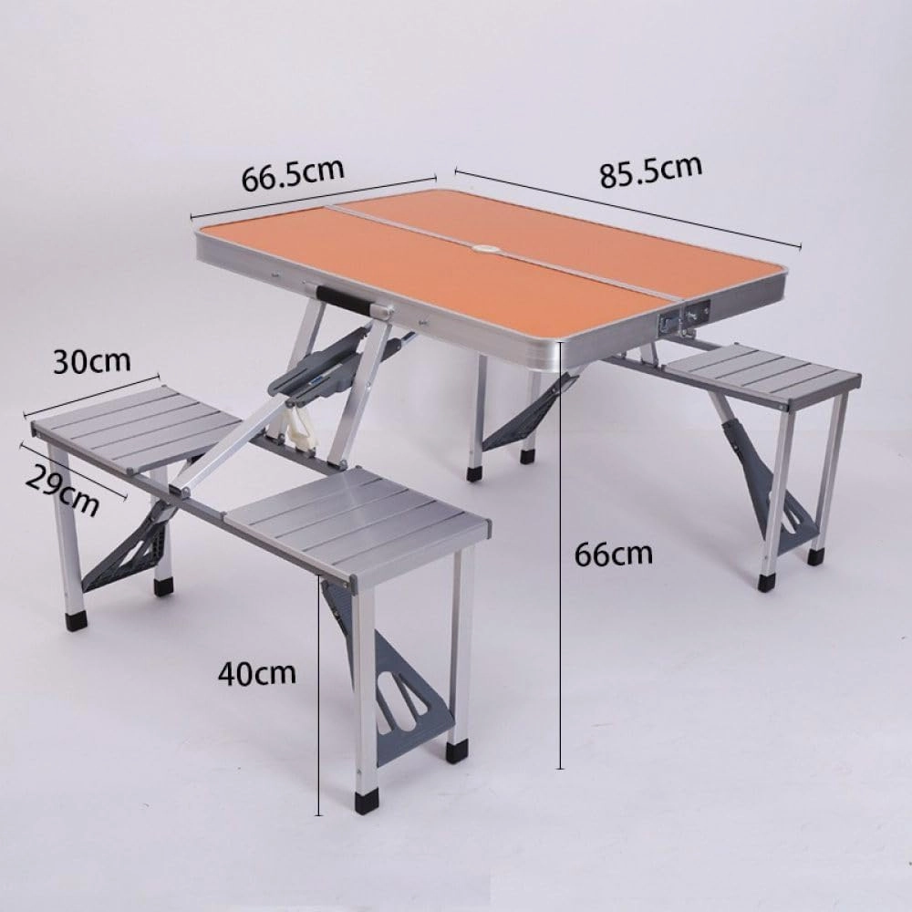 Outdoor Camping Folding Table and Chair One Table Four Chairs Aluminum Alloy Connected Simple Portable Folding Picnic Table,Orange (Blue)
