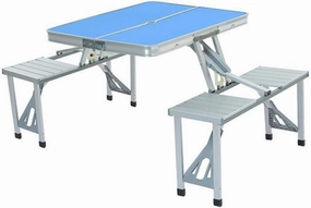 Outdoor Camping Folding Table and Chair One Table Four Chairs Aluminum Alloy Connected Simple Portable Folding Picnic Table,Orange (Blue)
