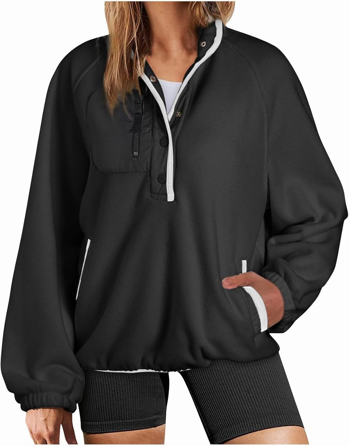 Oversized Sweatshirts For Women Trendy 2024 Fleece Lined Button Down Pullovers Casual Loose Warm Fall Winter Clothes