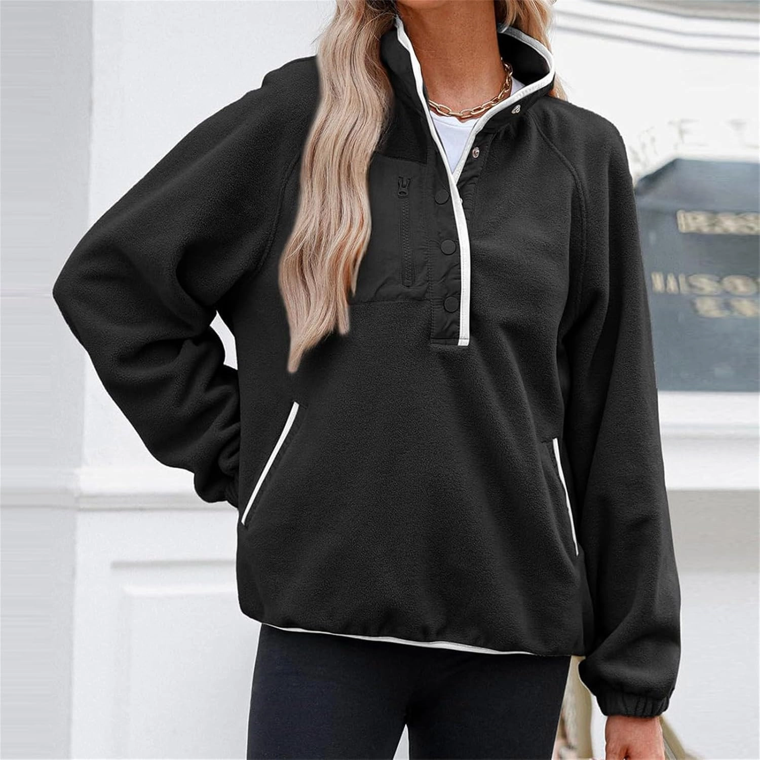 Oversized Sweatshirts For Women Trendy 2024 Fleece Lined Button Down Pullovers Casual Loose Warm Fall Winter Clothes