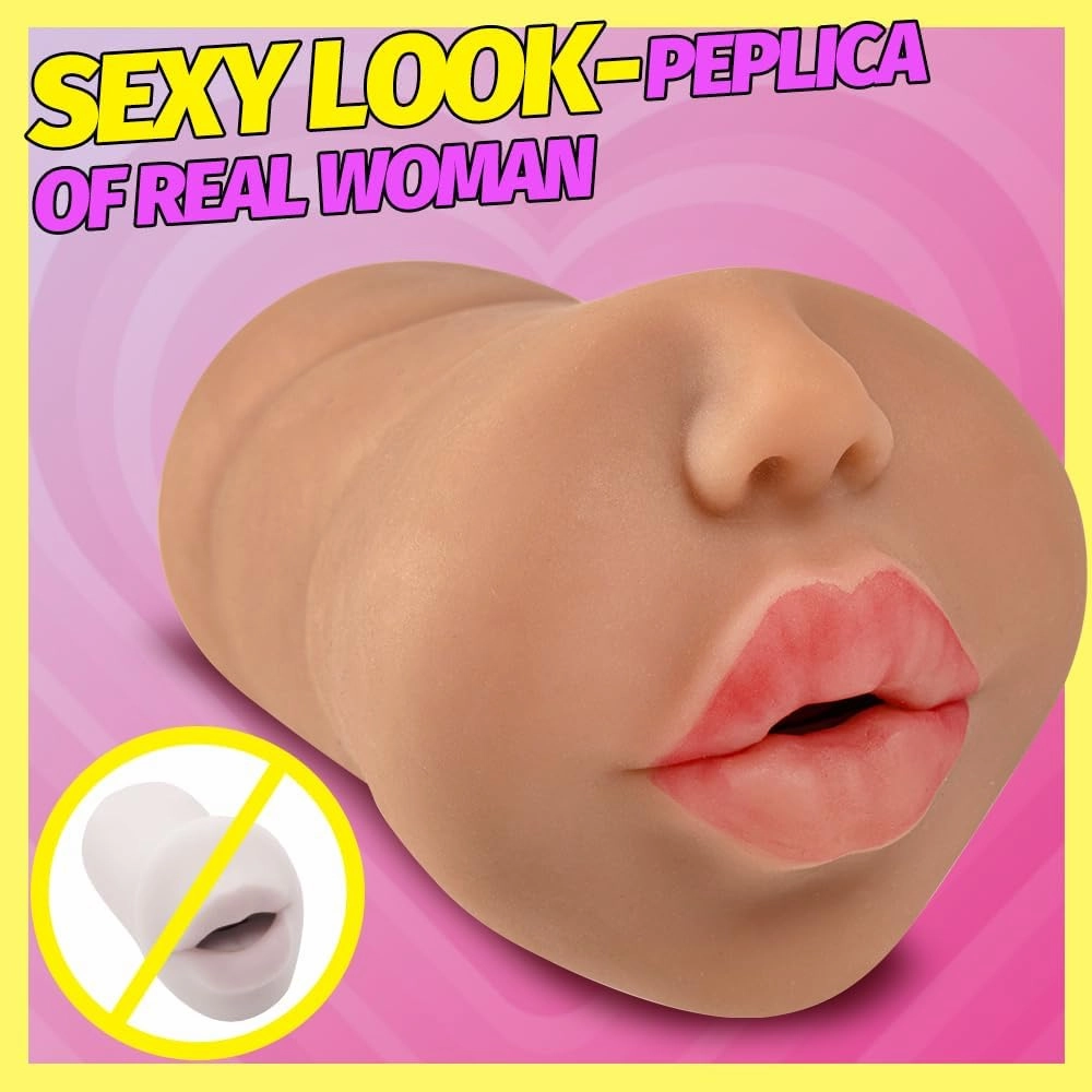 oyiyeyiyo Realistic Mouth Male Masturbator, Deep Throat Pocket Pussy Blow Job Stroker with Teeth and Tongue, Male Sex Toys for Men Masturbation, Sex Doll Adult Toy for Oral Sex (Brown)
